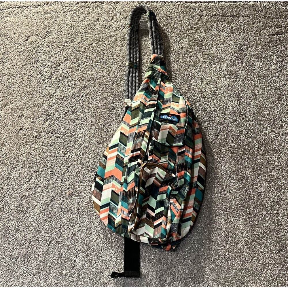 KAVU Rope Bag Sling Backpack Geometric Chevron Print Crossbody Shoulder Canvas